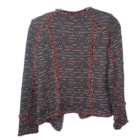 St. John Collection Fringe Trimmed Jacket in Burgundy/Wheat Multicolor Sz 2 - Picture 7 of 11